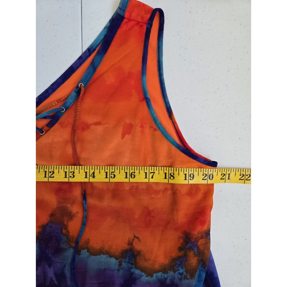 Worthington Women's L Orange Blue Purple Tie Dye Layered Chiffon Cross Tie‎ Tank - Picture 11 of 16